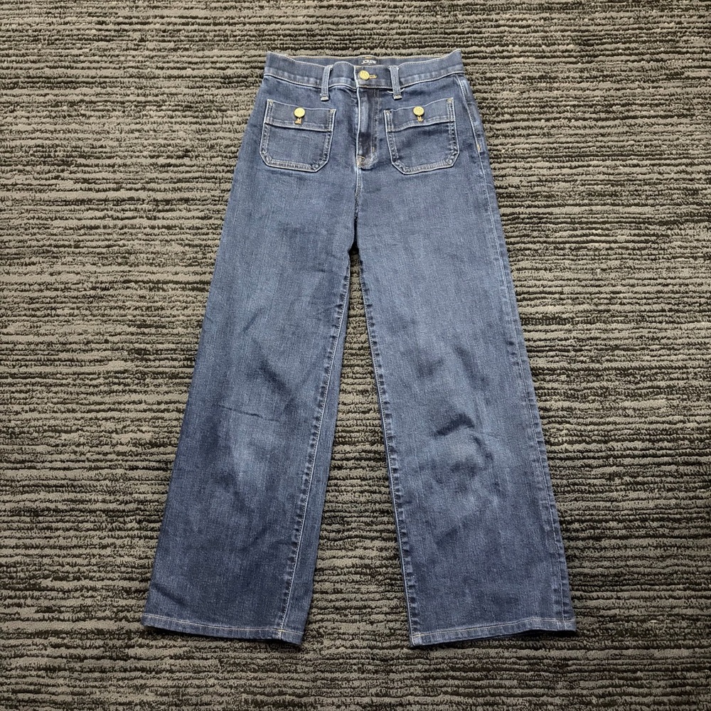 J. Crew Size 25 Full Length Slim-Wide Leg Patch Pocket High Rise Denim Jeans